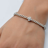 1.00ct G SI 14K White Gold Diamond Flower Style Cuban Bracelet 7" Long
