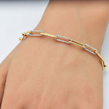 .33ct G SI 14K Yellow Gold Diamond Paperclip Bracelet 7" Long