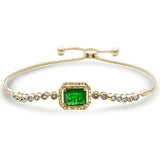 2.49ct G SI 14K Yellow Gold Diamond &  Emerald Adjustable Gemstone Bola Bracelet