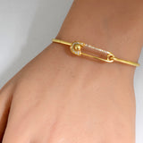 <span>DIAMOND CLOSEOUT! </span>.16ct G SI 14K Yellow Gold Diamond Paperclip Wrap Around Bangle Bracelet 7" Long