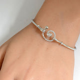.13ct G SI 14K White Gold Diamond Heart Spiral Hook Wrap Around Bangle Bracelet 7" Long