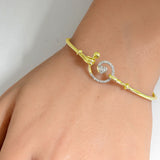 .13ct G SI 14K Yellow Gold Diamond Heart Spiral Hook Wrap Around Bangle Bracelet 7" Long