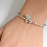 .25ct G SI 14K White Gold Diamond Wrap around Palm Tree & Moon Bangle Bracelet 7" Long