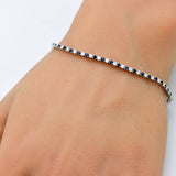 2.14ct G SI 14K  White Gold Blue Sapphire & Diamond Tennis Bracelet 7" Long