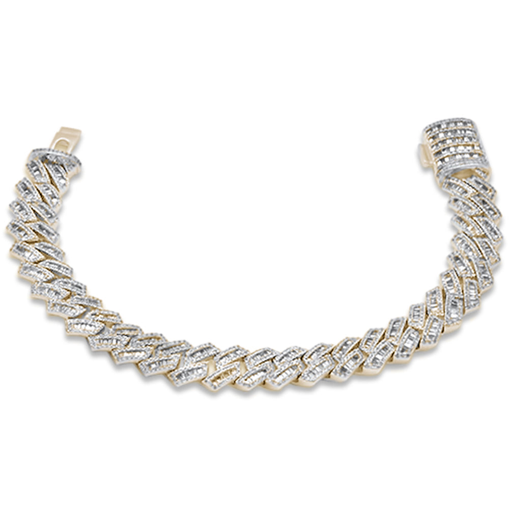 <span style="color:purple">SPECIAL!</span> 7MM 2.95ct G SI 14K Yellow Gold Round & Baguette Diamond Cuban Bracelet 8" Long