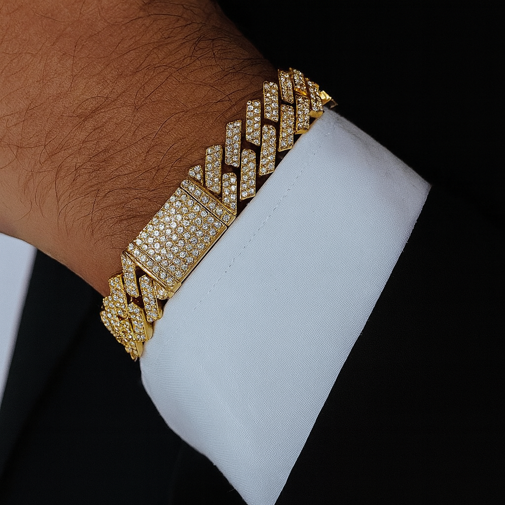 18MM 16.07ct G SI 14K Yellow Gold Diamond Square Cuban Bracelet 8"