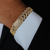 18MM 16.07ct G SI 14K Yellow Gold Diamond Square Cuban Bracelet 8"