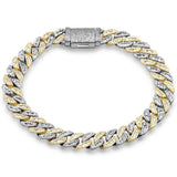 9mm 3.74ct G SI 14K Yellow & White Gold Diamond Round & Baguette Round Cuban Bracelet 8"