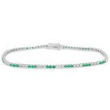 1.76ct G SI 14K White Gold Diamonds & Emerald Gemstone Bracelet 7" Long
