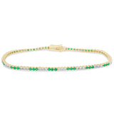 <span style="color:purple">¡ESPECIAL!</span> Pulsera de tenis de esmeraldas y diamantes de oro amarillo de 14K, 1.76 ct G SI, 7" de largo
