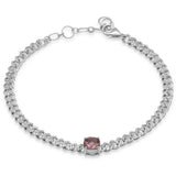 1.39ct G SI 14K White Gold Cushion Shaped Pink Tourmaline Gemstone & Diamond Cuban Bracelet 6+1.5" Long