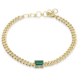 1.06ct G SI 14K Yellow Gold Emerald Gemstone & Diamond Cuban Bracelet 6+1.5" Long