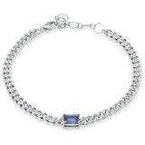 <span style="color:purple">SPECIAL!</span>1.20ct G SI 14K White Gold Blue Sapphire Gemstone & Diamond Cuban Bracelet 6+1.5" Long