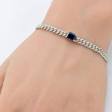 2.02ct G SI 14K White Gold Blue Sapphire Gemstone & Diamond Cuban Bracelet 6+1.5" Long