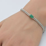 1.59ct G SI 14K White Gold Diamond & Emerald Gemstone Chain Bracelet 6+1.5" Long