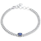 <span style="color:purple">SPECIAL!</span>1.11ct G SI 14K White Gold Oval Blue Sapphire Gemstone & Diamond Cuban Bracelet 6+1.5" Long