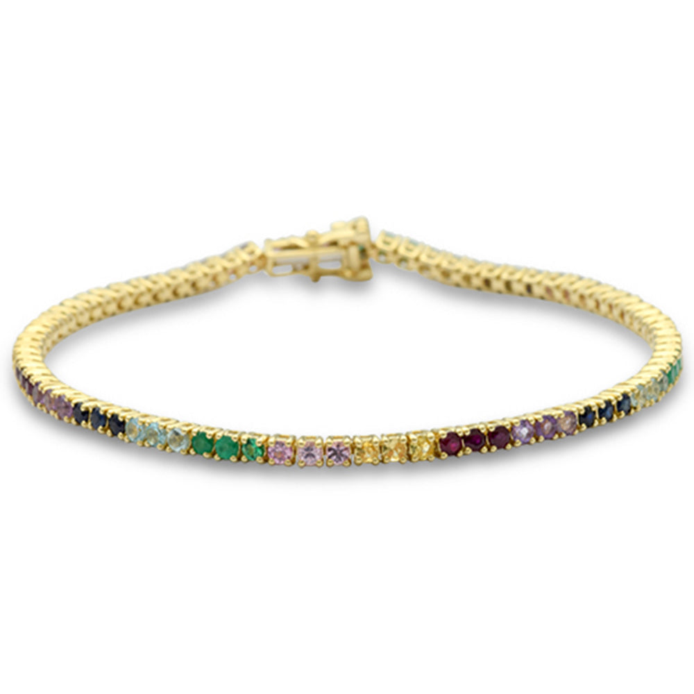 2.83ct G SI 14K Yellow Gold Multi Color Gemstone Tennis Bracelet 7" Long