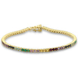 2.83ct G SI 14K Yellow Gold Multi Color Gemstone Tennis Bracelet 7" Long