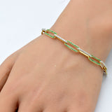 1.36ct G SI 14K Yellow Gold Diamond & Emerald Gemstone Paper Clip Link Bracelet 7" Long