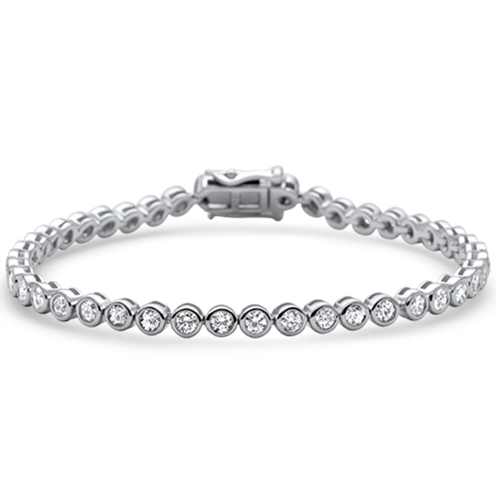 1.53ct G SI 14K White Gold Round Diamond Bezel Bracelet 7"Long