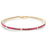 3.76ct G SI 14K Yellow Gold Diamond & Ruby Tennis Bracelet 7" Long