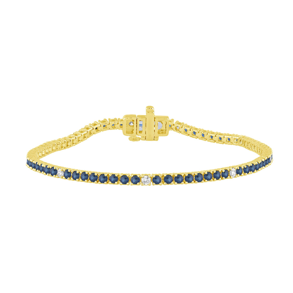 3.55ct G SI 14K Yellow Gold Diamond & Blue Sapphire Tennis Bracelet 7" Long
