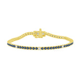 3.55ct G SI 14K Yellow Gold Diamond & Blue Sapphire Tennis Bracelet 7" Long