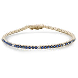3.55ct G SI 14K Yellow Gold Diamond & Blue Sapphire Tennis Bracelet 7" Long