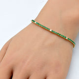 2.67ct G SI 14K Yellow Gold Diamond & Green Emerald Tennis Bracelet 7" Long