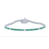 2.68ct G SI 14K White Gold Diamond & Green Emerald Tennis Bracelet 7" Long