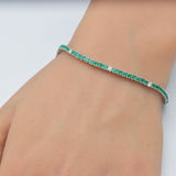 2.68ct G SI 14K White Gold Diamond & Green Emerald Tennis Bracelet 7" Long