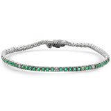 2.68ct G SI 14K White Gold Diamond & Green Emerald Tennis Bracelet 7" Long