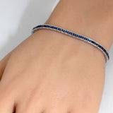 3.40ct G SI 14K White Gold Blue Sapphire Tennis Bracelet 6.5" Long