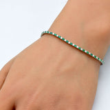1.88ct White Gold Diamond & Emerald Gemstone Tennis Bracelet 7" Long