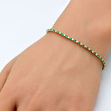 1.88ct G SI 14K Yellow Gold Diamond & Emerald Tennis Bracelet 7" Long