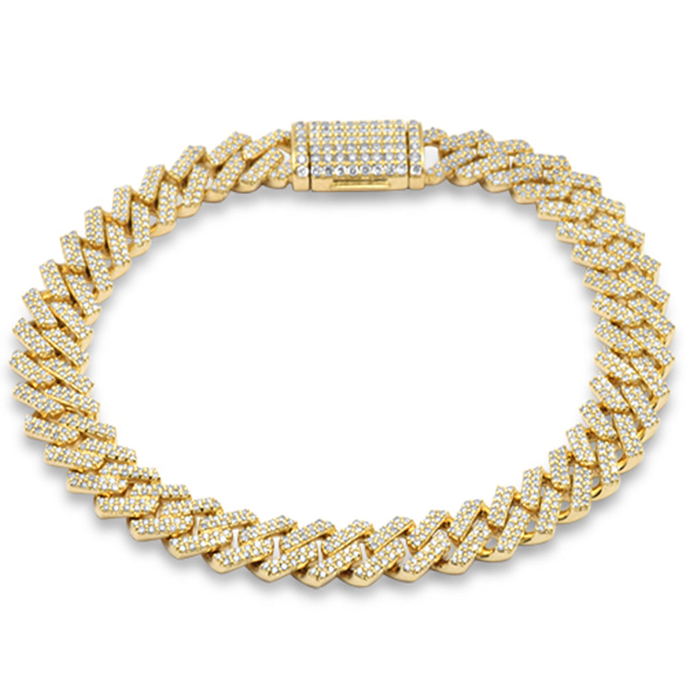 <span style="color:purple">SPECIAL!</span> 7mm 1.86ct G SI 14K Yellow Gold Diamond Micro Pave Cuban Square Link Bracelet 8"