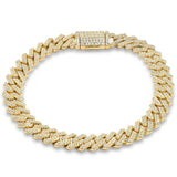 <span style="color:purple">SPECIAL!</span> 11mm 3.13ct G SI 14K Yellow Gold Diamond Micro Pave Cuban Square Link Bracelet 8"