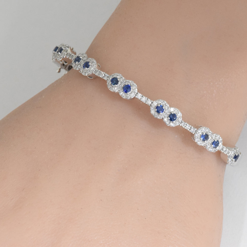 <span>GEMSTONE  CLOSEOUT! </span> 1.43ct G SI 14K White Gold Diamond & Blue Sapphire Gemstone Bangle Bracelet 59mm