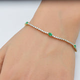 2.40ct G SI 14K Yellow Gold Diamond & Emerald Gemstones Tennis Bracelet 7" Long