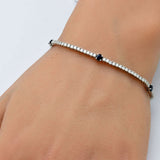 2.69ct G SI 14K White Gold Diamond & Blue Sapphire Gemstones Tennis Bracelet 7" Long