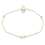 .15ct G SI 14K Yellow Gold Diamond Hamsa Bracelet 7" Long