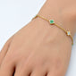 <span style="color:purple">SPECIAL!</span>.43ct G SI 14K Yellow Gold Diamond & Emerald Gemstone Flower Chain Bracelet 7" Long