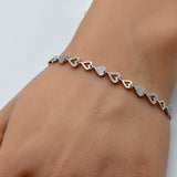 .62ct G SI 14K White Gold Diamond Heart Shaped Bracelet 8" Long