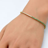 <span style="color:purple">SPECIAL!</span> 3.14ct G SI 14K Yellow Gold Diamond & Natural Emerald Gemstones Tennis Bracelet 7" Long
