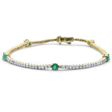 2.85ct G SI 14K Yellow Gold Diamond & Green Emerald Gemstones Tennis Bracelet 7" Long