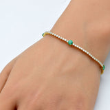2.85ct G SI 14K Yellow Gold Diamond & Green Emerald Gemstones Tennis Bracelet 7" Long