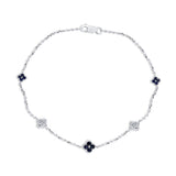 .52ct G SI 14K White Gold Diamond & Blue Sapphire Gemstones Flower Bracelet 7" Long