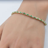 <span style="color:purple">SPECIAL!</span>2.58ct G SI 14K Yellow Gold Diamond & Emerald Gemstones Bracelet 7" Long