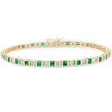 <span style="color:purple">SPECIAL!</span>2.58ct G SI 14K Yellow Gold Diamond & Emerald Gemstones Bracelet 7" Long