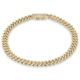 7MM 3.74ct G SI 14K Yellow Gold Diamond Micro Pave Cuban Square Link Bracelet 7"